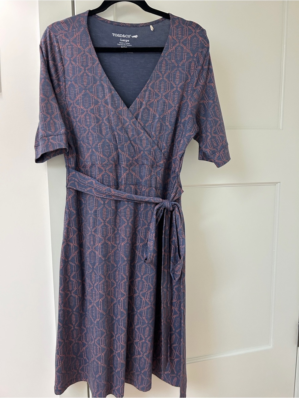 Toad&Co Navy and Coral Geometric Midi Dress